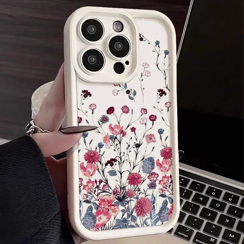 Retro Flower Case For iPhone 17 16 15 14 pro max Plus 13 12 11 Shockproof Soft Silicone Phone Back Cover