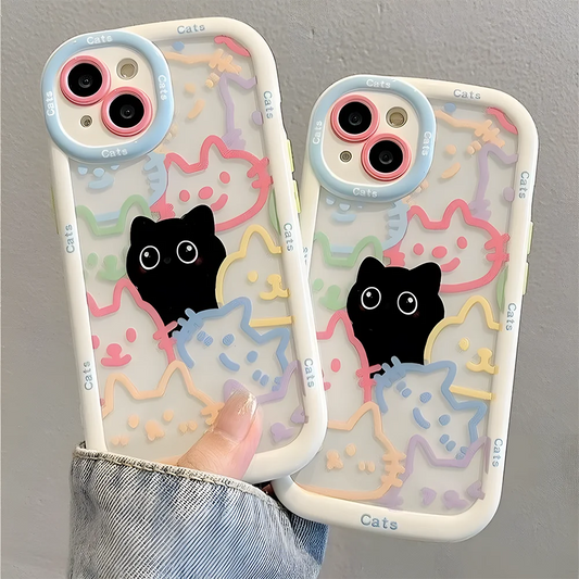 Cut Cat Aninal Phone Case For iPhone 13 Funda iPhone 15 11 16 14 17 Pro Max Air 12 7 8 Plus SE 2020 17promax Silicone Soft Cover