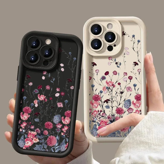 Retro Flower Case For iPhone 17 16 15 14 pro max Plus 13 12 11 Shockproof Soft Silicone Phone Back Cover