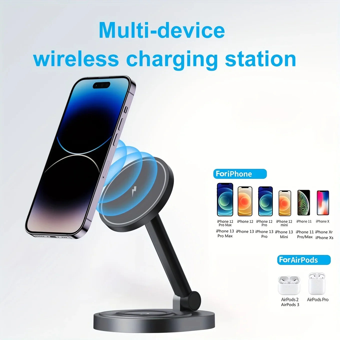 2 In 1 Magnetic Wireless Charger Stand Pad For iPhone 15 14 13 12 11 Pro Max X Apple Watch AirPods Fast Charging Dock Station