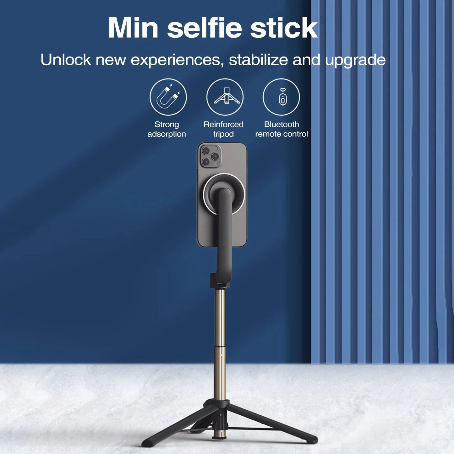 Magnetic Selfie Stick Tripod for Magsafe iPhone 16 15 14 13 12 Handheld Stabilizer Rod with Remote Controller for HUAWEI Samsung