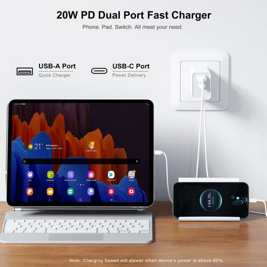 [3 packs] USB-C wall charger, 20W durable dual port QC+PD 3.0 power adapter, suitable for iPhone 15/15 Pro/14/13/12