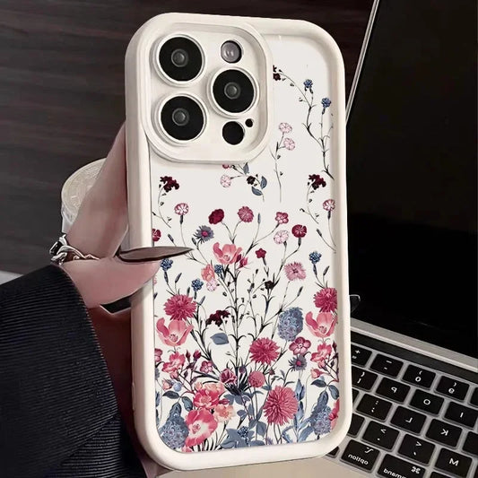 Retro Flower Case For iPhone 17 16 15 14 pro max Plus 13 12 11  Shockproof Soft Silicone Phone Back Cover
