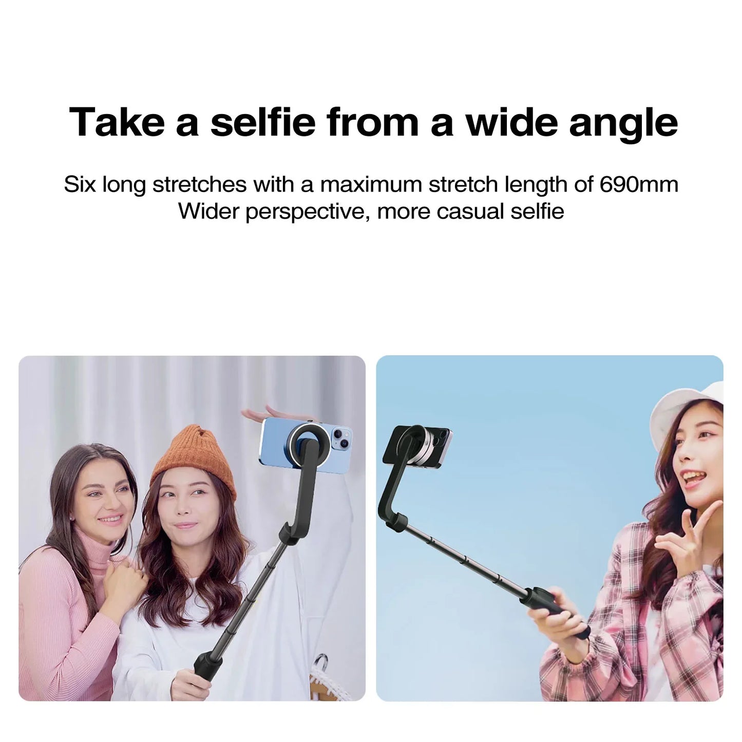 Magnetic Selfie Stick Tripod for Magsafe iPhone 16 15 14 13 12 Handheld Stabilizer Rod with Remote Controller for HUAWEI Samsung