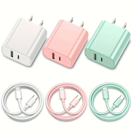40W Macaron Color Quick Dual Port Charger For IPhone Charger With 6FT Lightning Cord Compatible For IPhone 14 13 12 11 Pro Max