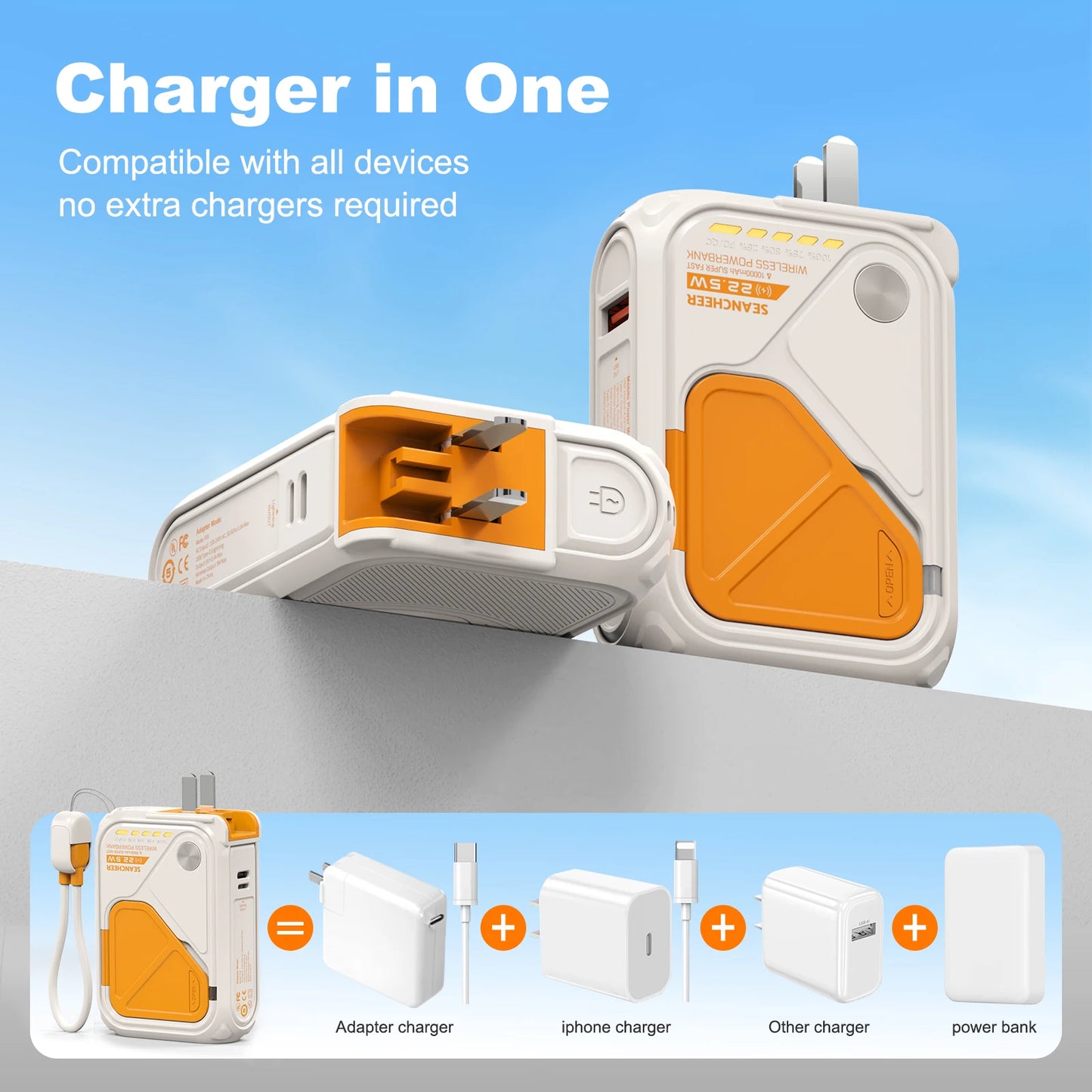 6-in-1 multifunctional power bank magnetic magnetic adsorption for wireless charging, 10000 mAh phone holder 22.5W fast charging