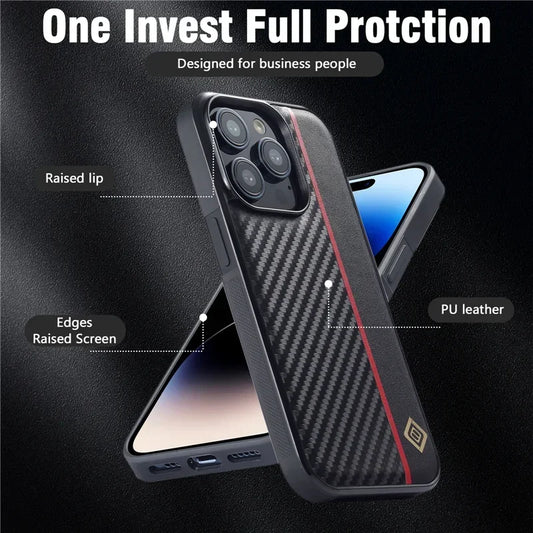 EUCAGR Ultrathin Carbon Fiber PU Leather Phone Case For iPhone 16 15 14 13 12 11 XS Pro Max XR 16Plus Shockproof Phone Cases